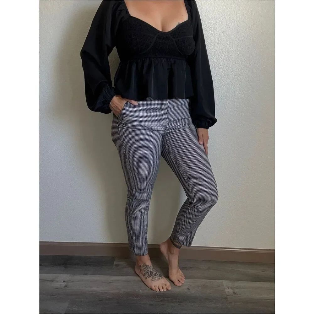 MANGO Houndstooth Pants US 6 Black White Preppy Classic